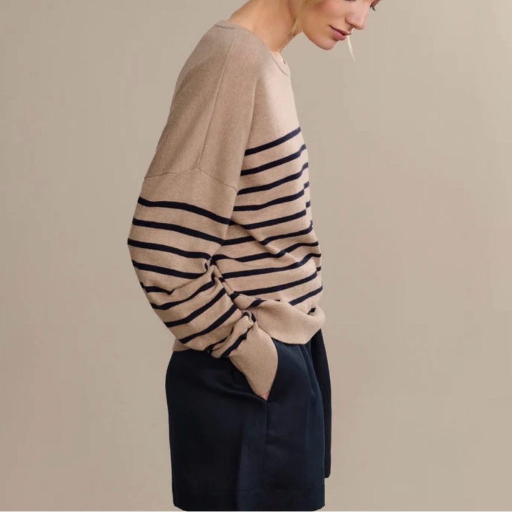NWOT Jenni Kayne Avery Crewneck Sweater Striped Minimalist Neutral Essentials M - Picture 2 of 7